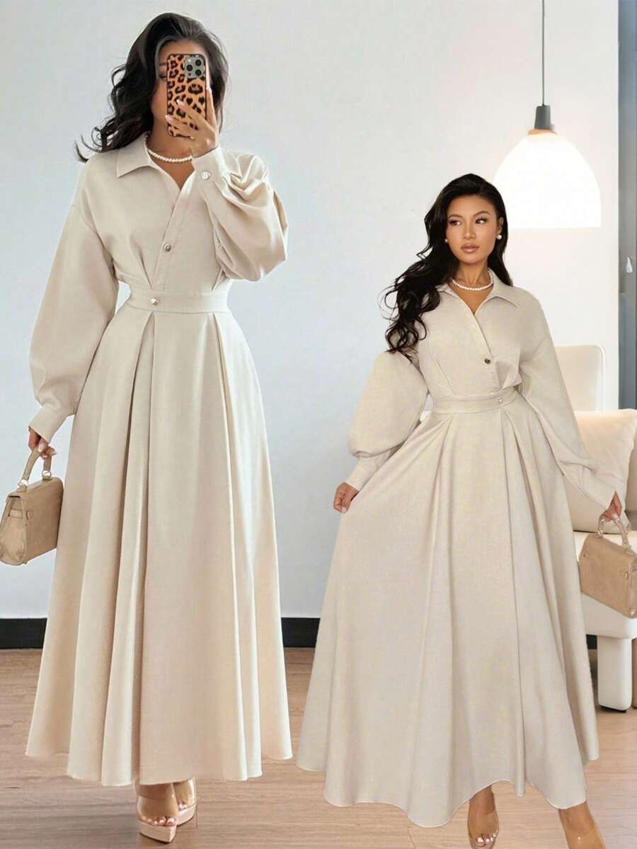 SHEIN Rafferiza فستان بياقة منقلبة وأكتاف منسدلة طويلة وخصر متسع