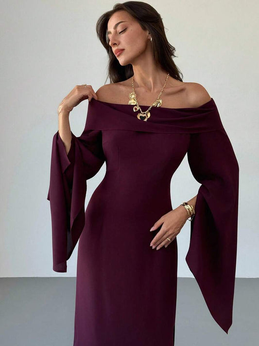 SHEIN Aloruh فستان بكتف مكشوف مع شق جانبي