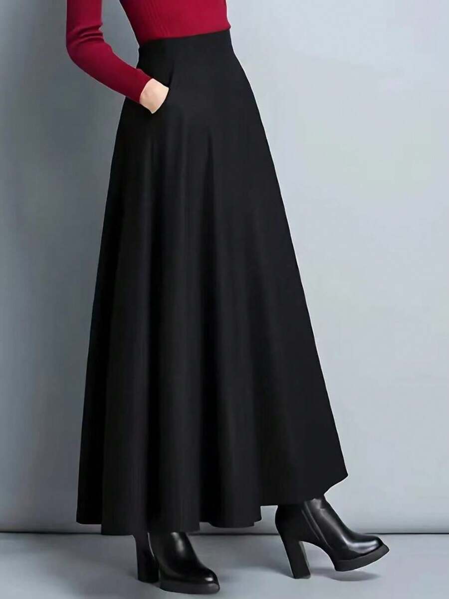 SHEIN تنورة ماكسي سوداء بخصر عالي بطراز كوري