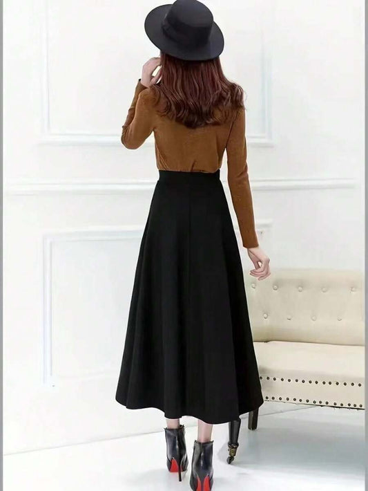 SHEIN تنورة ماكسي سوداء بخصر عالي بطراز كوري