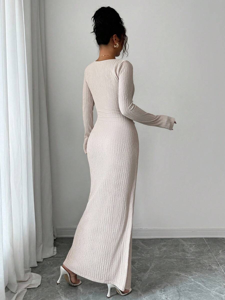 SHEIN Elenzga فستان مشمشي طويل محبوك عنق غير متماثل