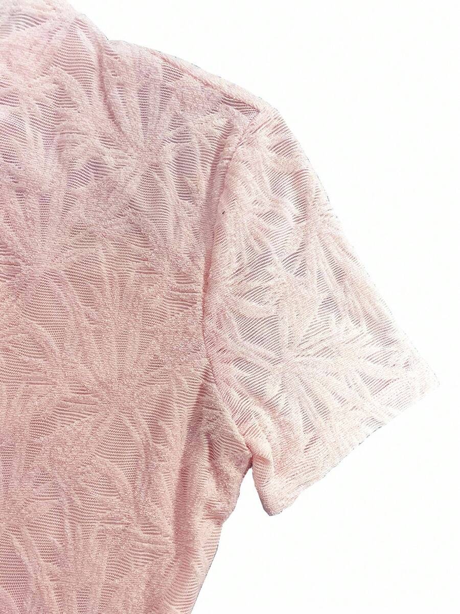 SHEIN Rafferiza فستان وردي قصير الأكمام بدون أكمام مطرز بالدانتيل