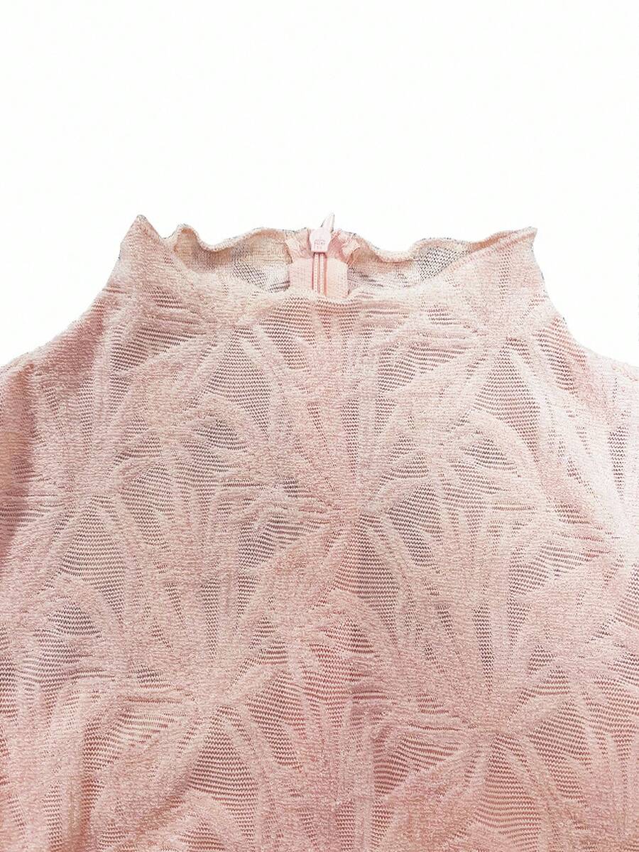 SHEIN Rafferiza فستان وردي قصير الأكمام بدون أكمام مطرز بالدانتيل