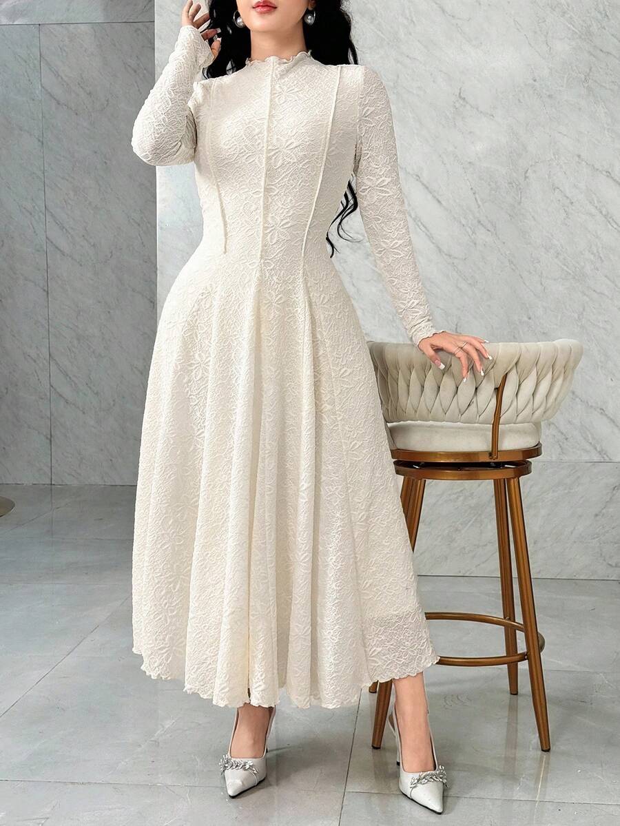 SHEIN Feyla فستان أنيق بأكمام طويلة وتريم الخس