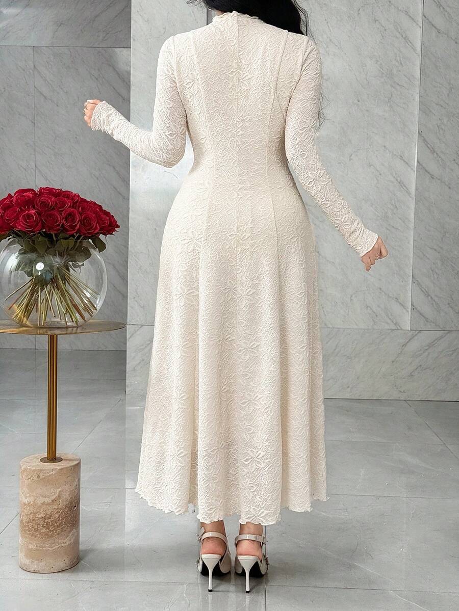 SHEIN Feyla فستان أنيق بأكمام طويلة وتريم الخس