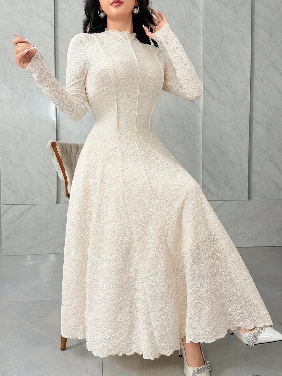 SHEIN Feyla فستان أنيق بأكمام طويلة وتريم الخس