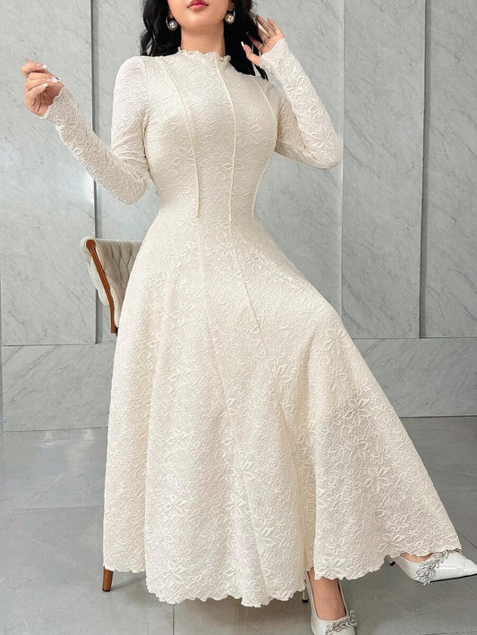 SHEIN Feyla فستان أنيق بأكمام طويلة وتريم الخس