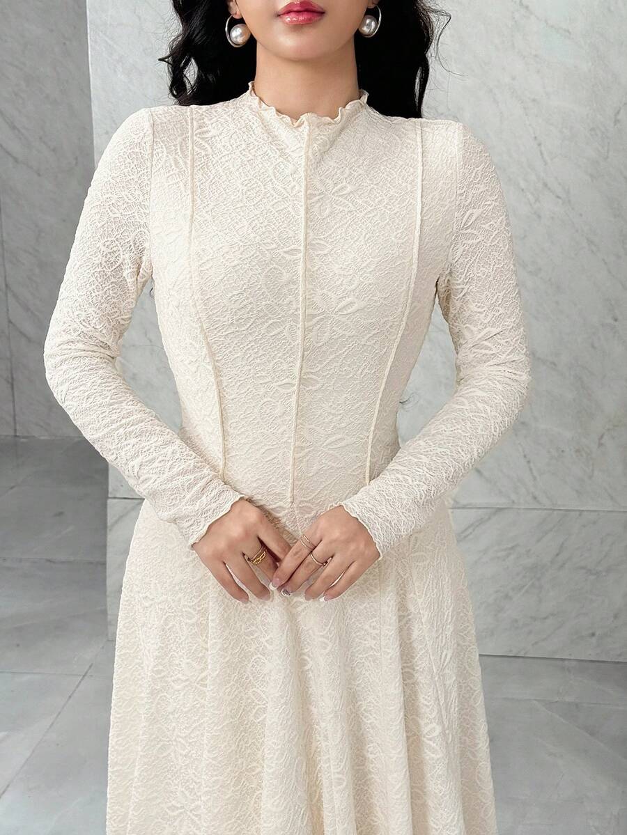 SHEIN Feyla فستان أنيق بأكمام طويلة وتريم الخس