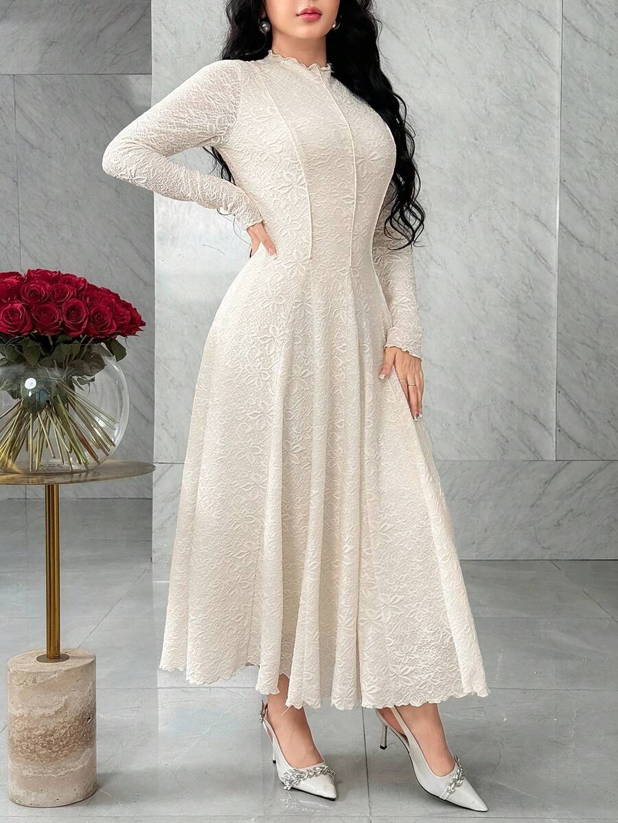 SHEIN Feyla فستان أنيق بأكمام طويلة وتريم الخس