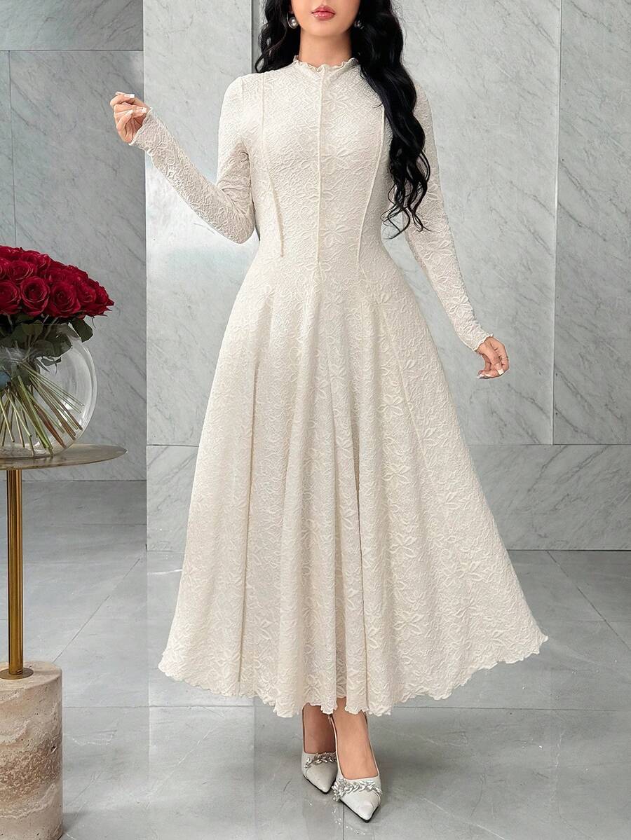 SHEIN Feyla فستان أنيق بأكمام طويلة وتريم الخس