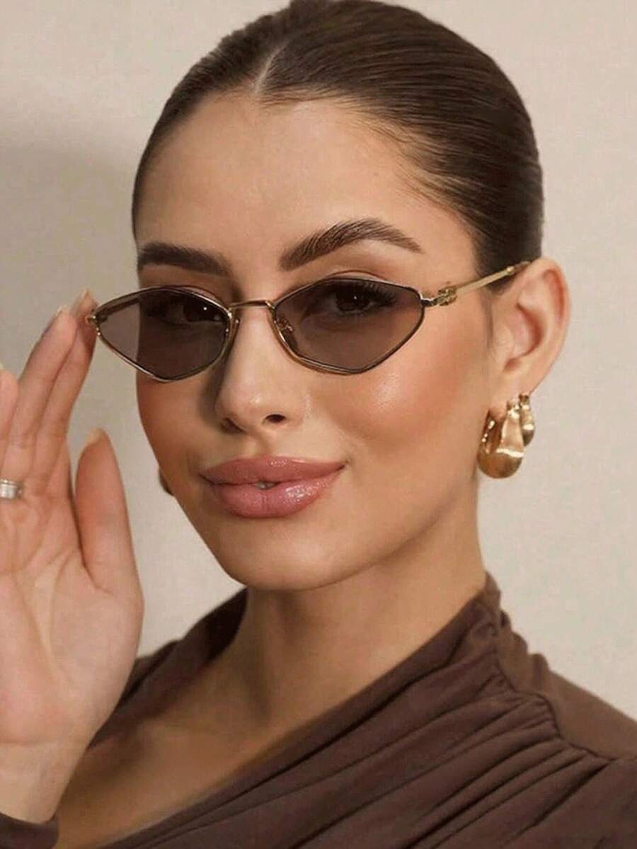SHEIN نظارة معدنية بشكل معين بإطار صغير متعدد الأوجه