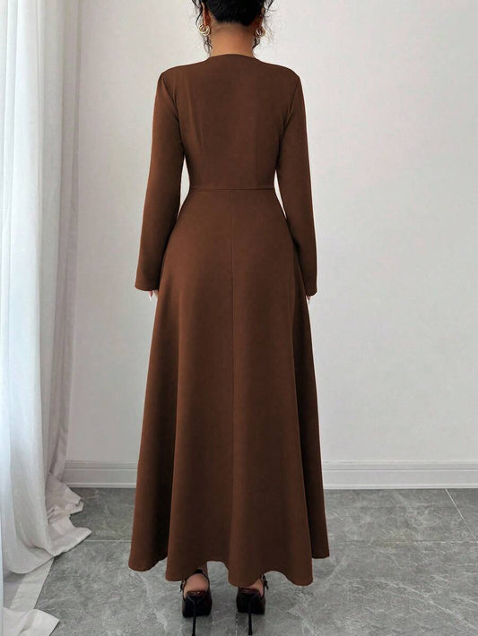 SHEIN Elenzga فستان أنيق بياقة مستديرة وسحاب أمامي