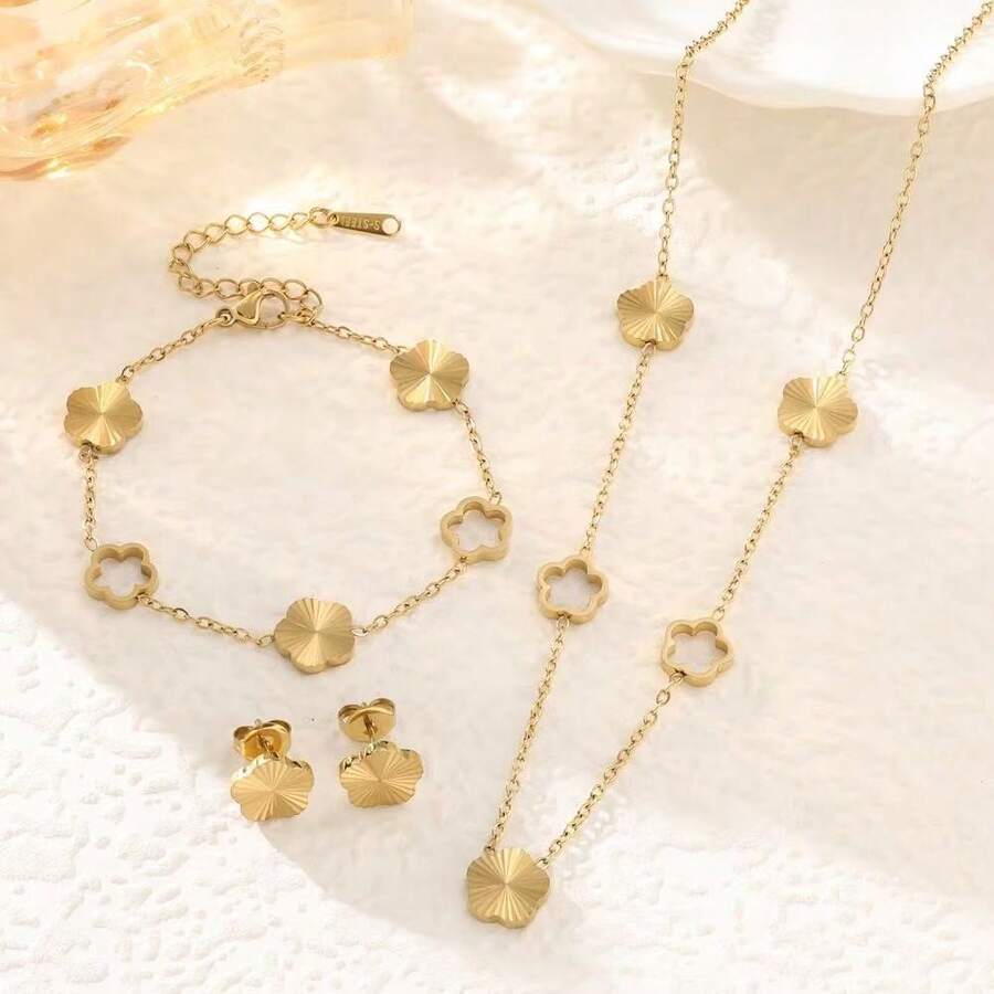 SHEIN طقم مجوهرات زهرة خماسية ذهبية