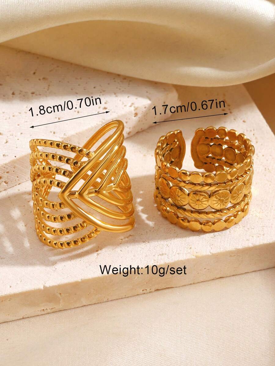 SHEIN طقم 2 خاتم ستانلس ستيل بتصميم هندسي