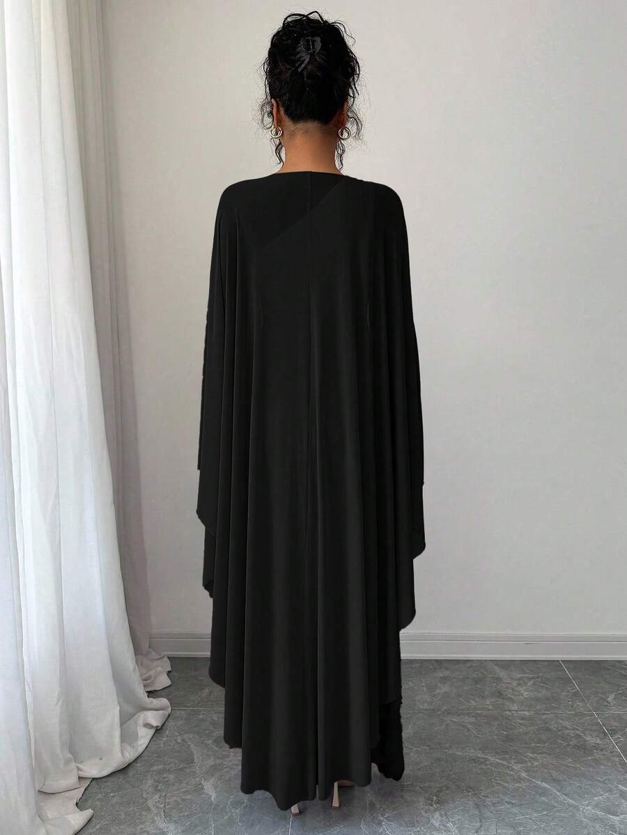 SHEIN Elenzga طقم فستان اسود وكاب جاكارد بأزرار معدنية
