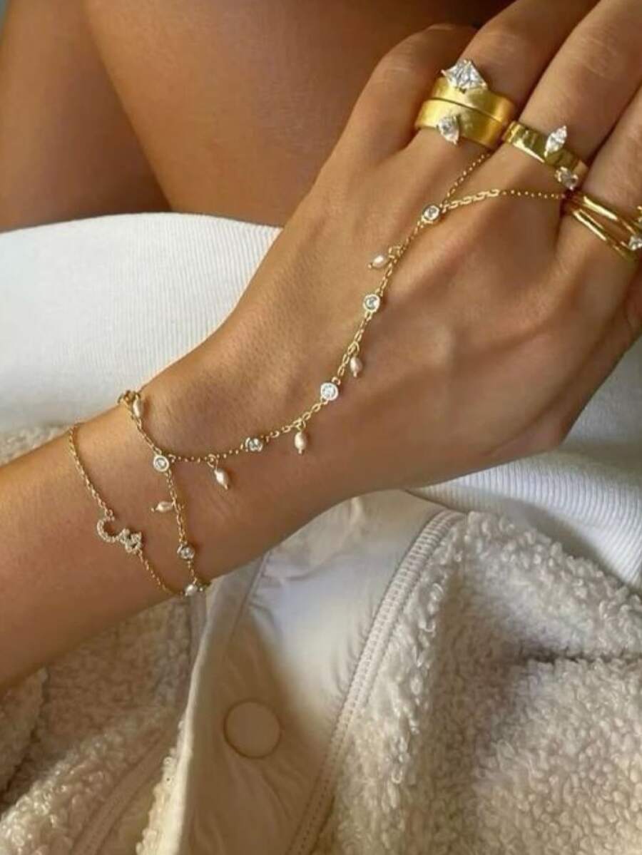 SHEIN سوار إصبع مزين لؤلؤ وزركونيا