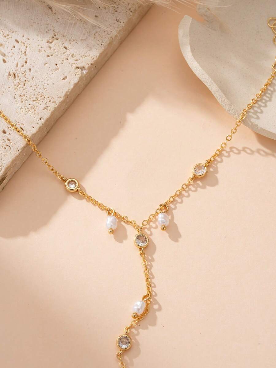 SHEIN سوار إصبع مزين لؤلؤ وزركونيا