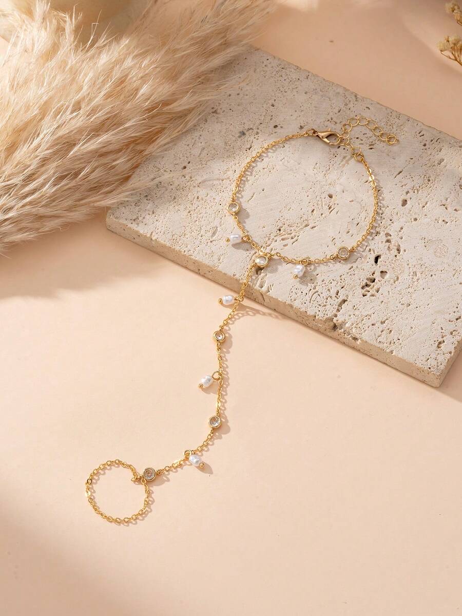 SHEIN سوار إصبع مزين لؤلؤ وزركونيا