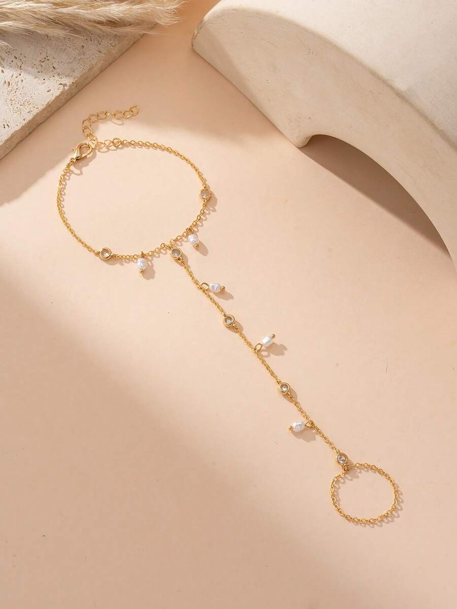 SHEIN سوار إصبع مزين لؤلؤ وزركونيا