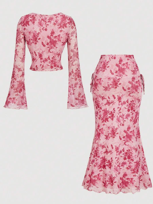 SHEIN MOD طقم توب بأكمام طويلة وتنورة ضيقة كاجوال