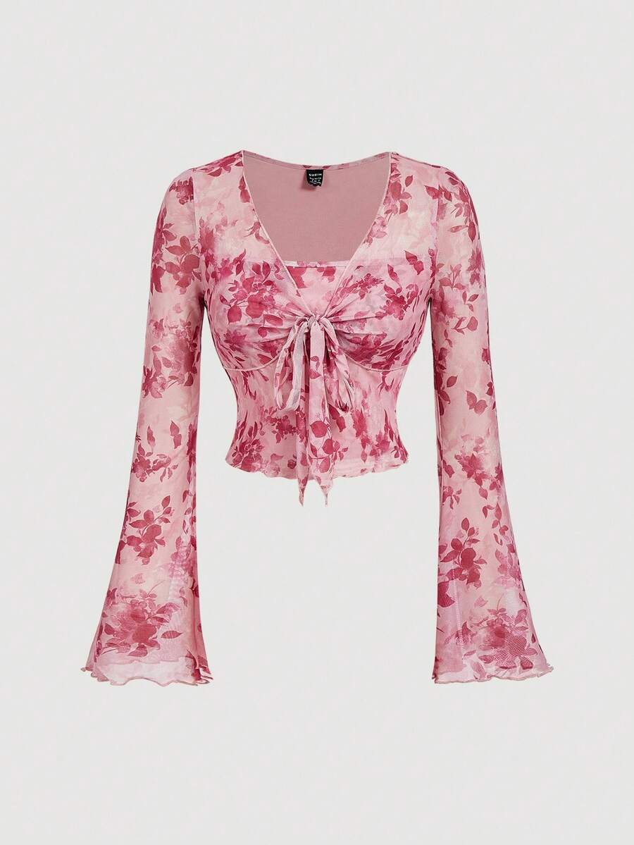 SHEIN MOD طقم توب بأكمام طويلة وتنورة ضيقة كاجوال