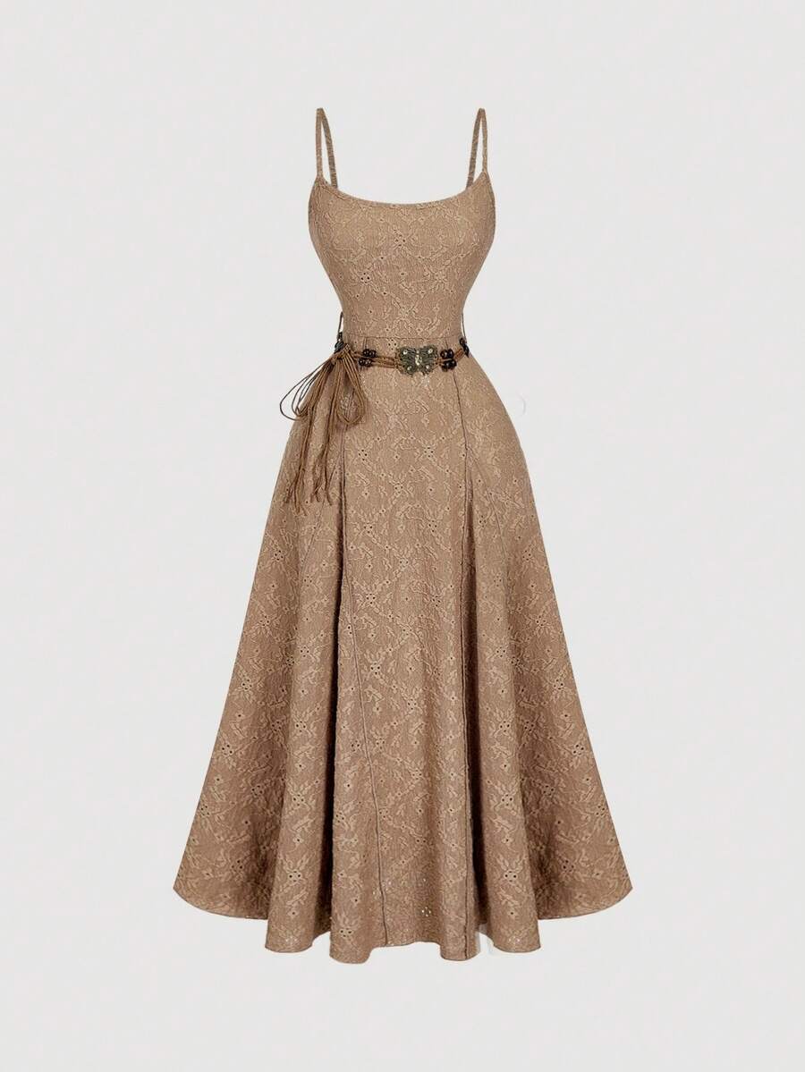 SHEIN MOD فستان بني طويل مع حزام  بأسلوب بوهو وكاجوال
