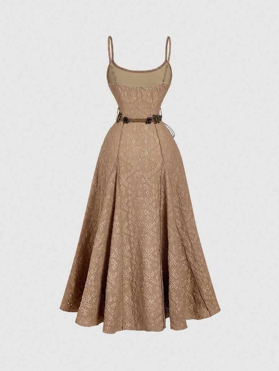 SHEIN MOD فستان بني طويل مع حزام  بأسلوب بوهو وكاجوال