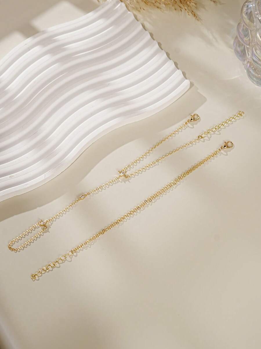SHEIN طقم خاتم وسوار متعدد الطبقات مرصع بالزركونيا