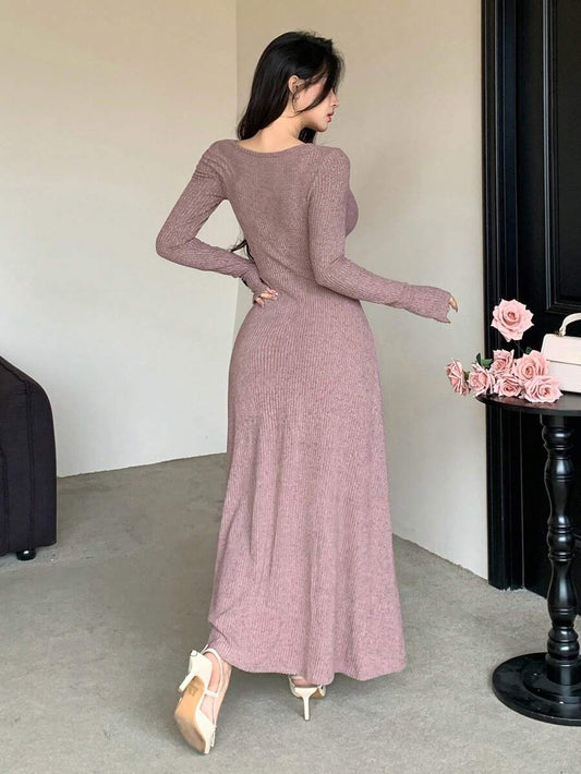 SHEIN DAZY فستان وردي متوسط الطول وتصميم ملتوي