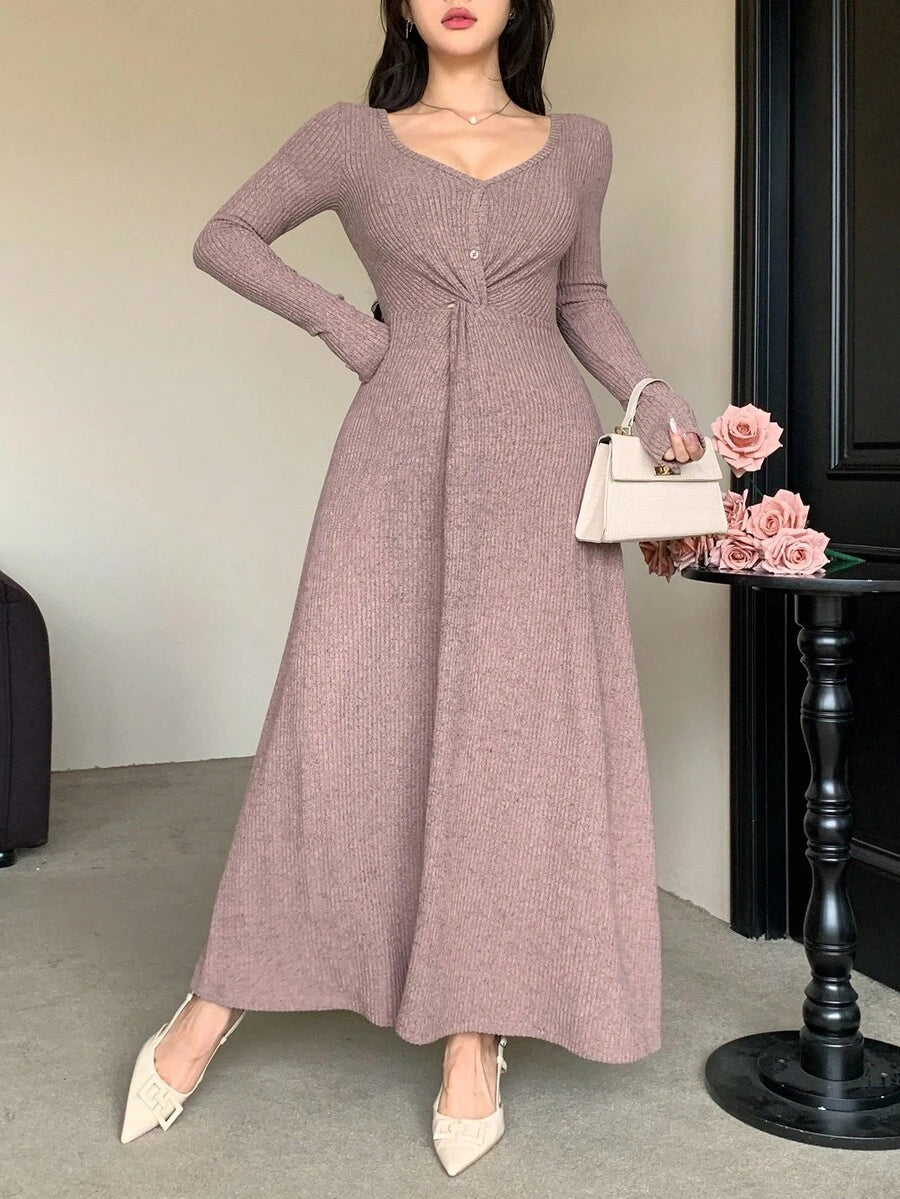 SHEIN DAZY فستان وردي متوسط الطول وتصميم ملتوي