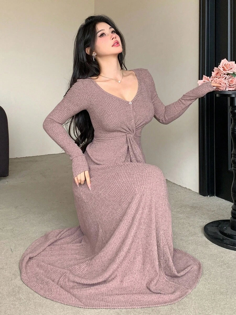 SHEIN DAZY فستان وردي متوسط الطول وتصميم ملتوي