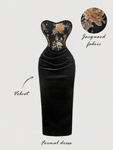 SHEIN MOD فستان أنبوبي أسود مزخرف بالأزهار