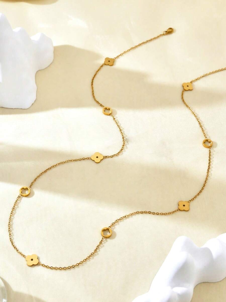 SHEIN TONSI قلادة مطلية ذهب 18 قيراط بتصميم رباعي الأوراق