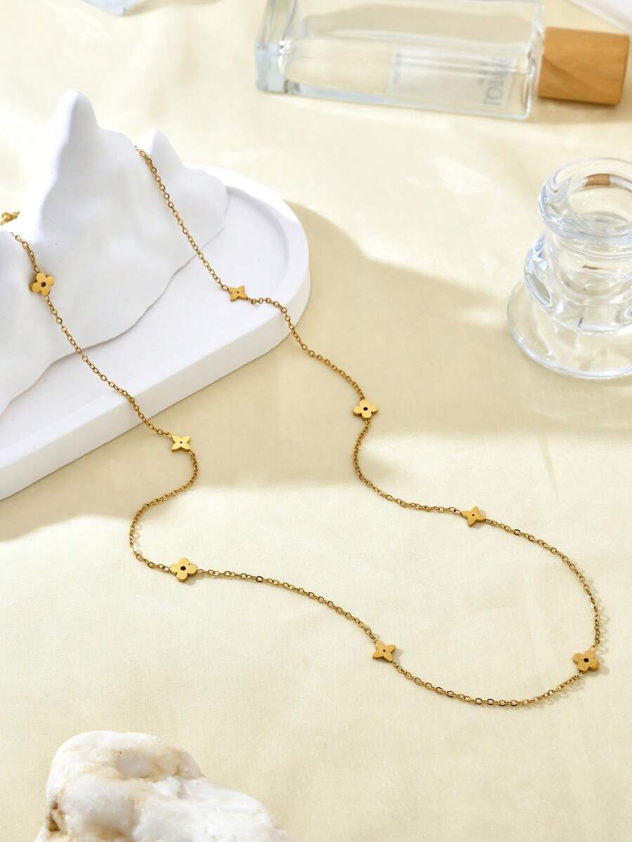 SHEIN TONSI قلادة مطلية ذهب 18 قيراط بتصميم رباعي الأوراق