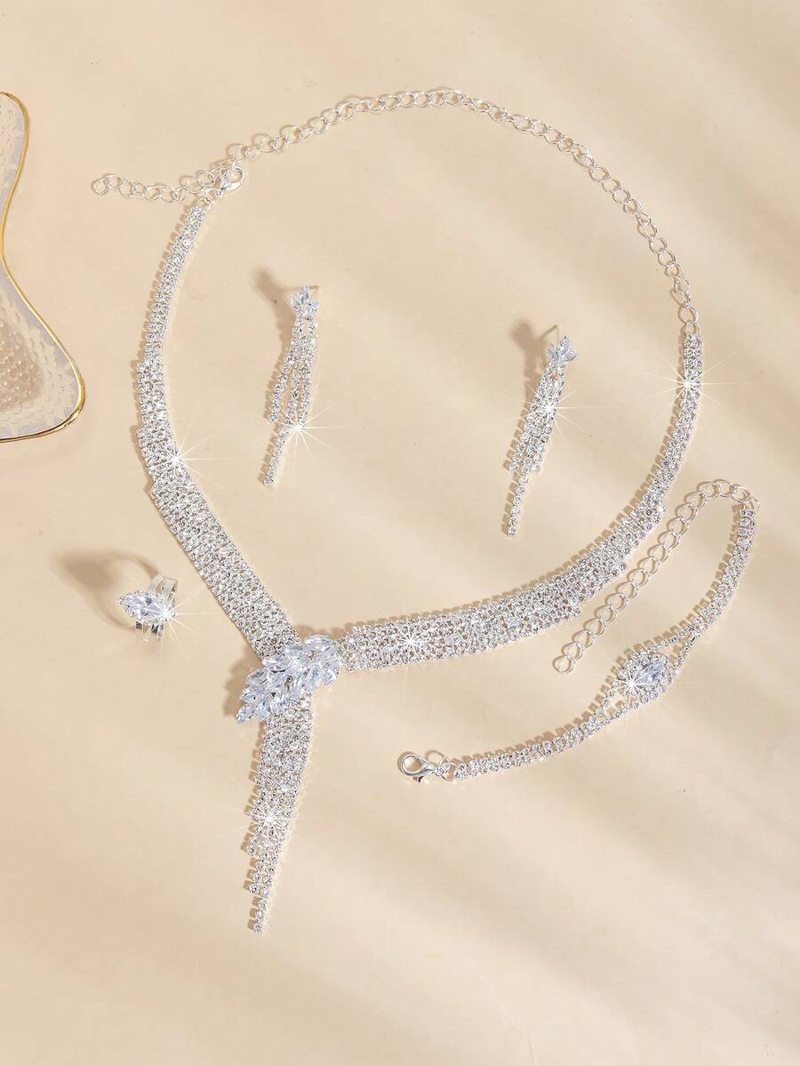 SHEIN مجموعةمجوهرات فاخرة من الكريستال اللامع