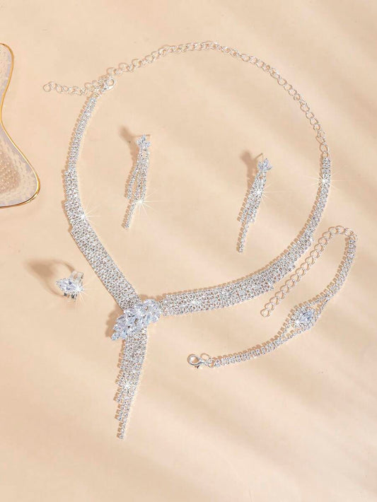 SHEIN مجموعة مجوهرات فاخرة من الكريستال اللامع