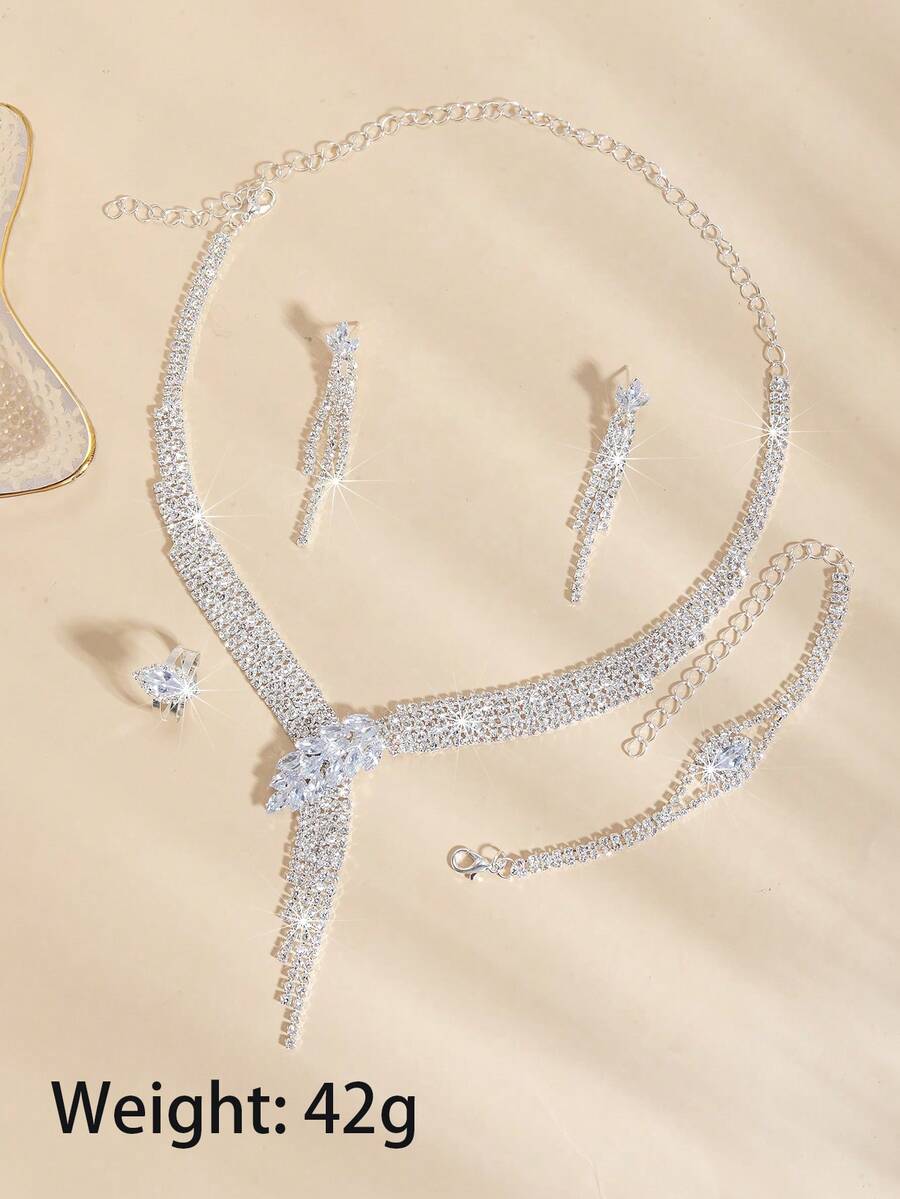 SHEIN مجموعةمجوهرات فاخرة من الكريستال اللامع