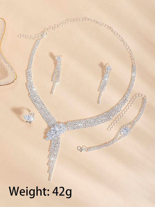 SHEIN مجموعة مجوهرات فاخرة من الكريستال اللامع