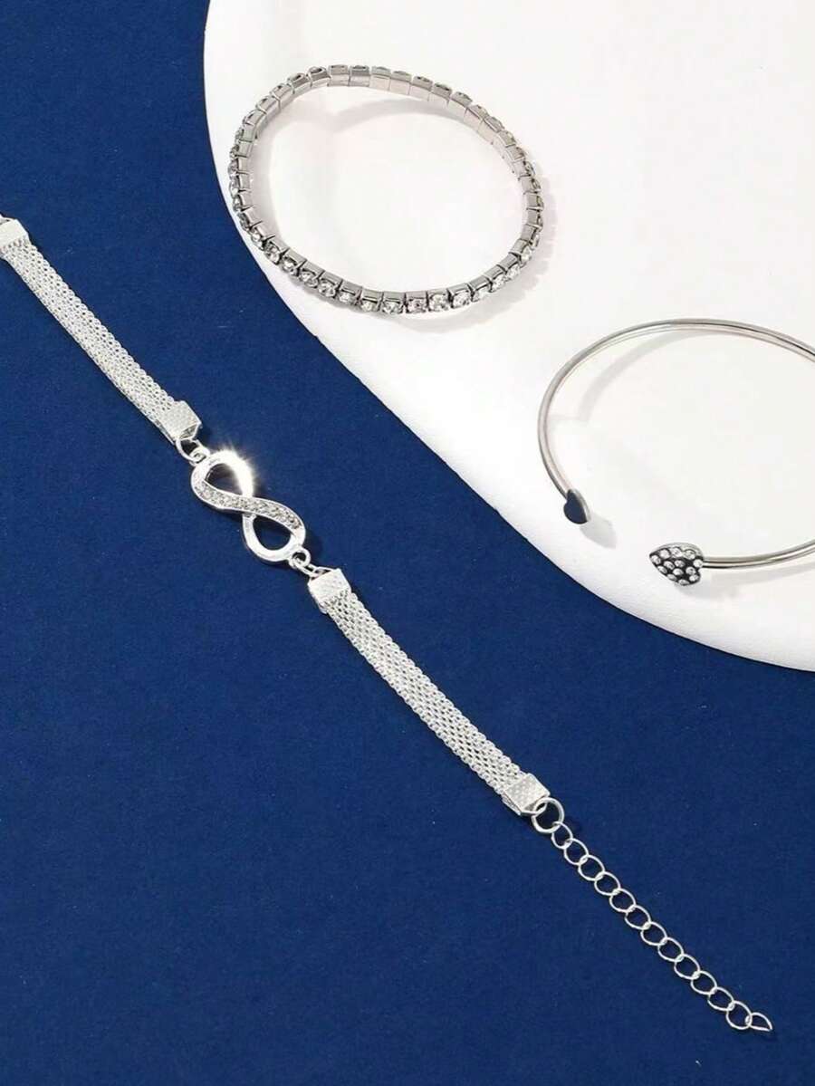 SHEIN مجموعة أساور 3 قطع رمز اللانهاية مرصع بالراين