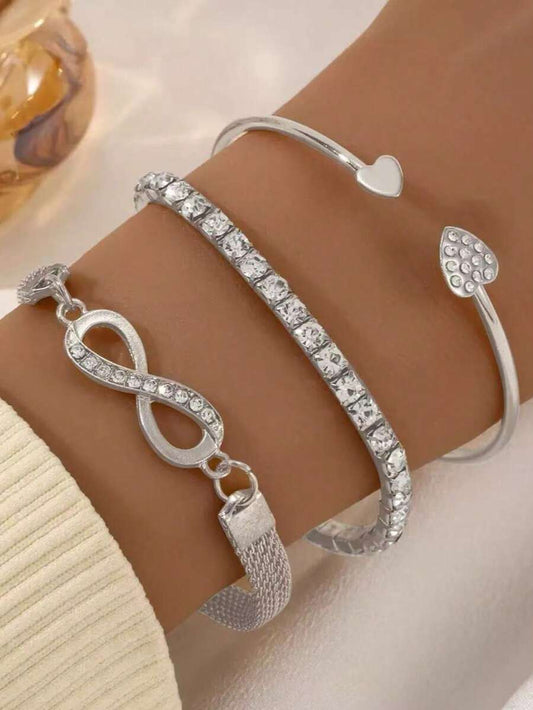 SHEIN مجموعة أساور 3 قطع رمز اللانهاية مرصع بالراين