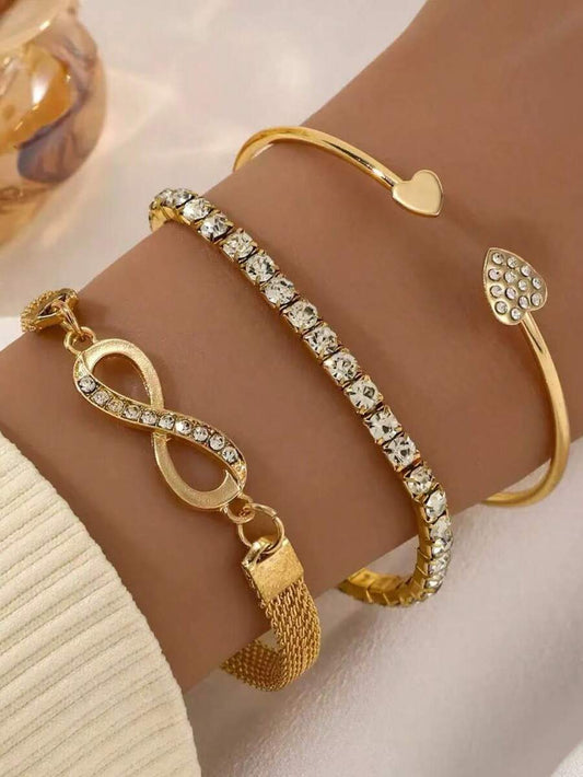 SHEIN مجموعة أساور 3 قطع رمز اللانهاية مرصع بالراين