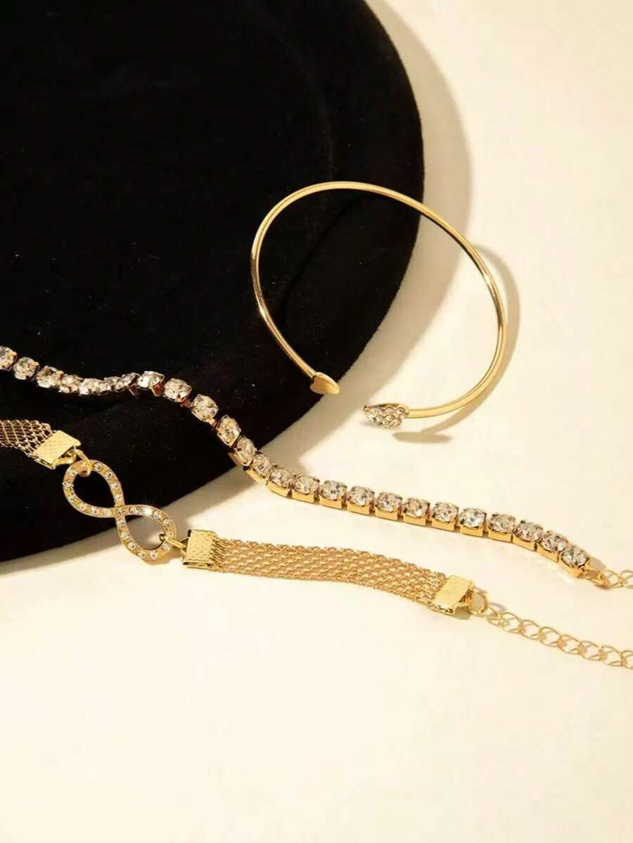 SHEIN مجموعة أساور 3 قطع رمز اللانهاية مرصع بالراين