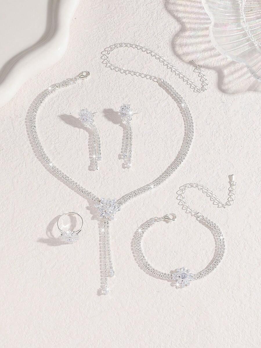 SHEIN طقم 5 قطع مجوهرات من الزركونيا بتصميم زهور