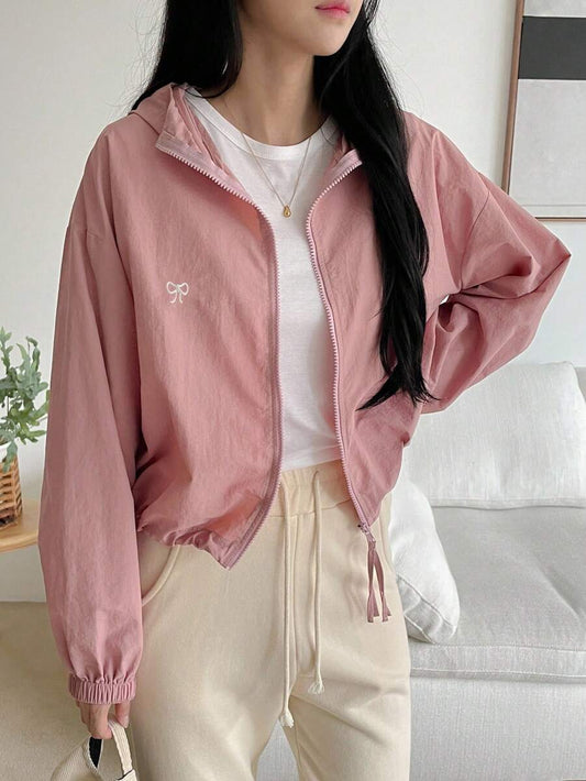 SHEIN DAZY معطف نسائي بسحاب وقبعة وتطريز فراشة