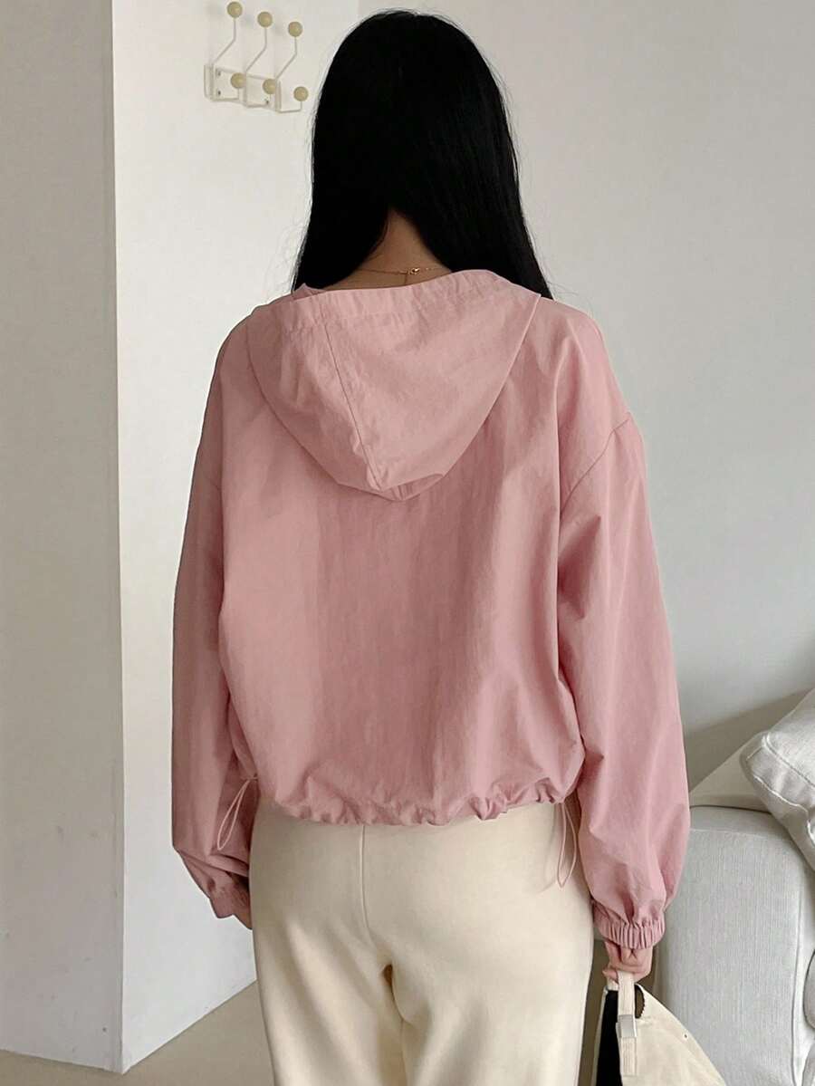 SHEIN DAZY معطف نسائي بسحاب وقبعة وتطريز فراشة