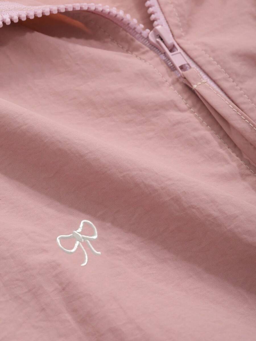 SHEIN DAZY معطف نسائي بسحاب وقبعة وتطريز فراشة
