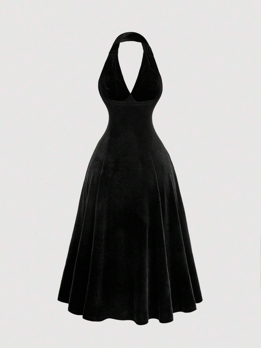 SHEIN MOD فستان أسود متوسط بزخارف معدنية ثلاثية الأبعاد