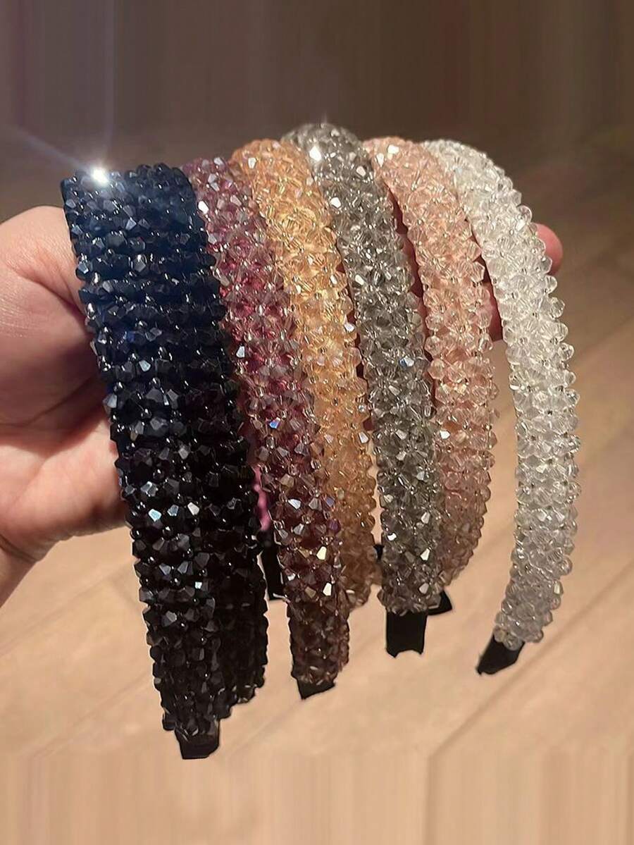 SHEIN طقم 4 قطع مشابك شعر مزينة خرز بلوري لامعة