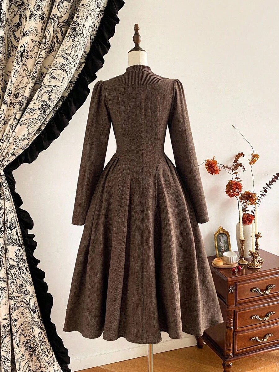 SHEIN Vintamour فستان بني  2 في 1 صوف محبوك مع جيوب
