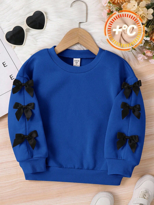 SHEIN بلوزة بناتي رياضية بياقة مستديرة مزينة بفيونكة